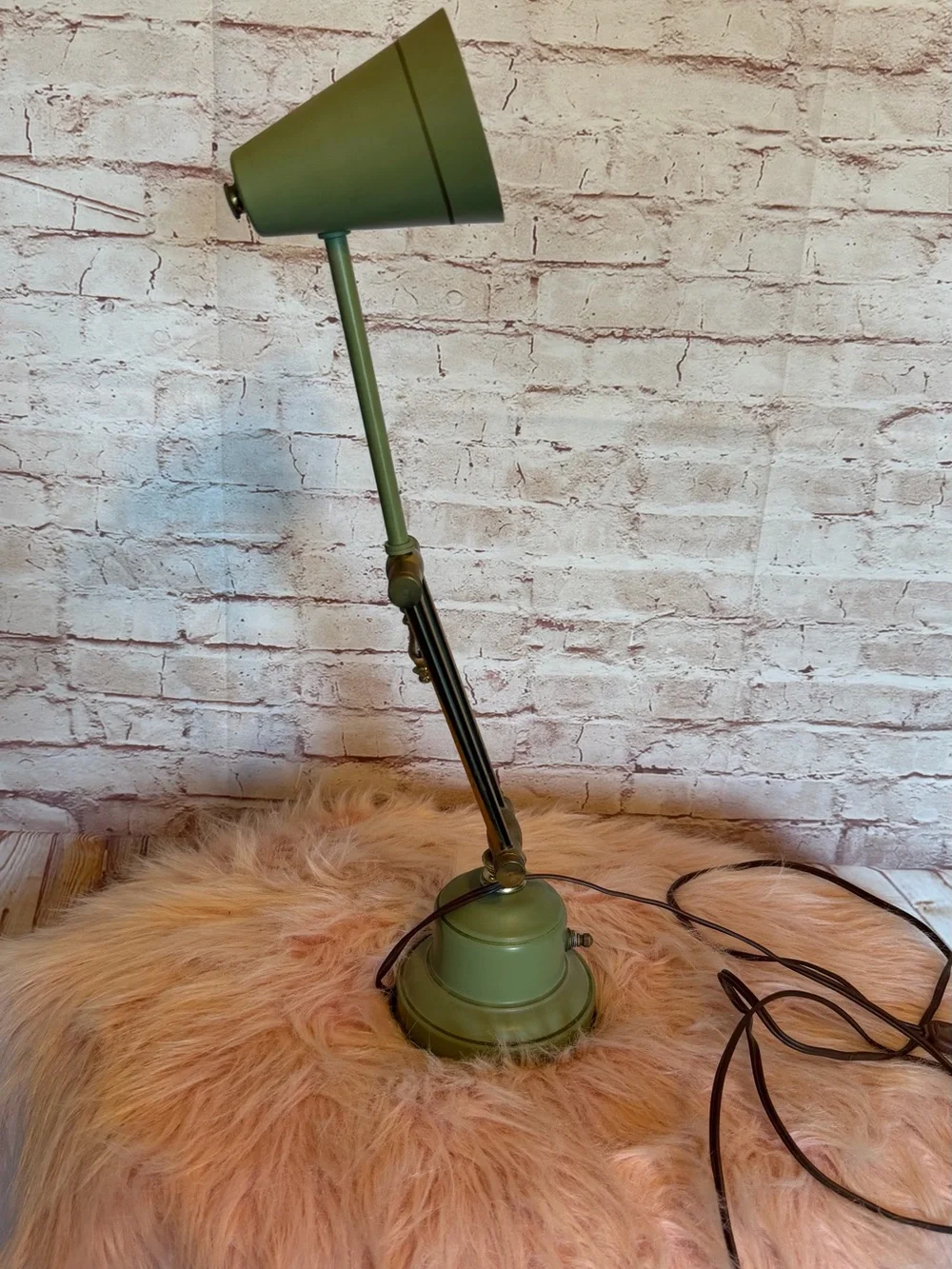 antique Adjustable MCM Green Metal & brass Desk Lamp